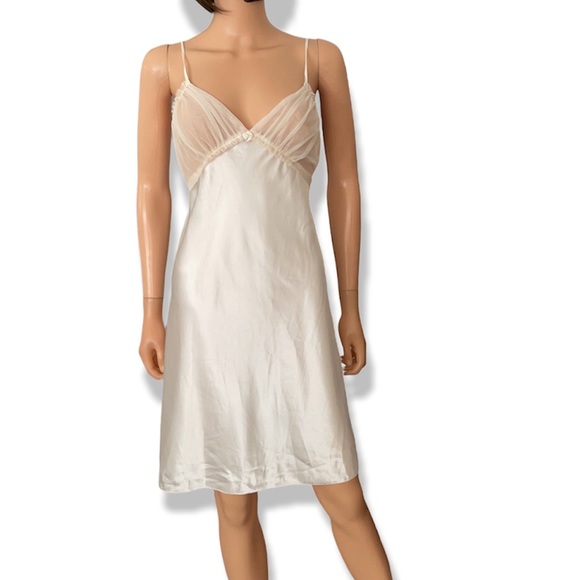 Vera Wang Lavender Label White Satin Mesh Bra Slip Dress